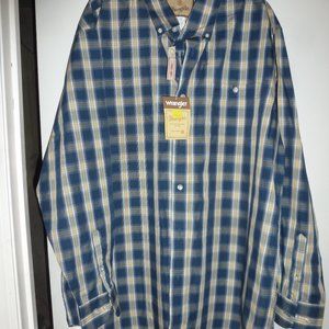 NEW Wrangler Men’s Button Down Easy Care Plaid Shirt Relaxed Fit Western XL